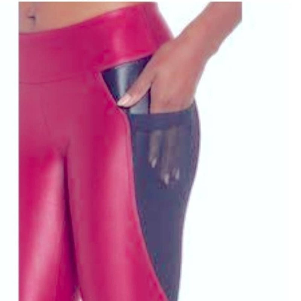 Koral Pink Black Shiny Full Length Legging Pocket Womens small - Picture 3 of 8